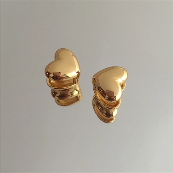 Romantic Three-Dimensional Double Gold Colour Heart Earrings - Picture 3 of 6